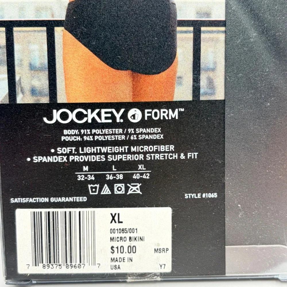 Vintage 2003 Jockey Form Mens Microfiber Bikini Briefs‎ Black XL Deadstock